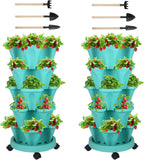 Vertical Planter 5 Tier Stackable Planters Garden Planters Strawberry Herb Flower and Vegetable Planter Indoor Outdoor Gardening Pots with Removable Wheels and Tools