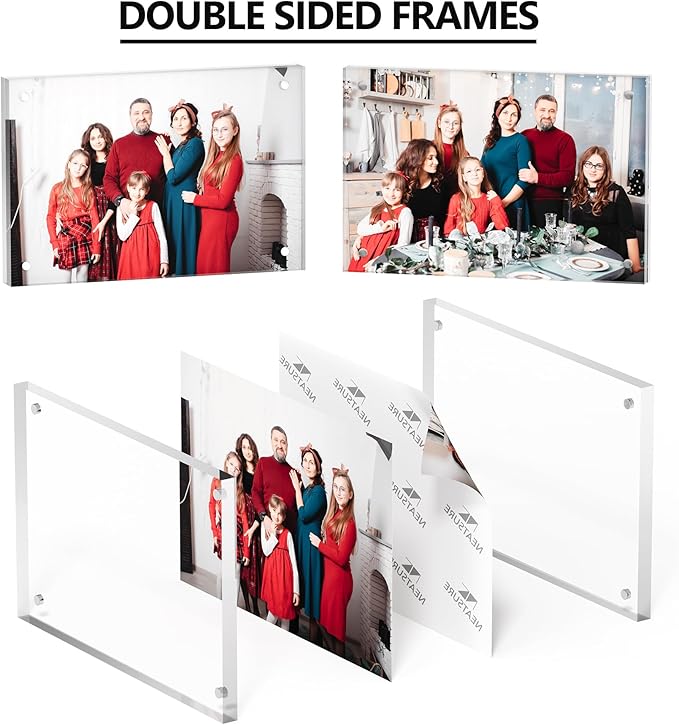 4x6 Acrylic Picture Frame 1 Pack, Clear Freestanding Double Sided Frameless Magnetic Photo Frames, Desktop Display Decor Gift