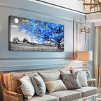 Wapluam Large Canvas Wall Art For Living Room Wall Decor For Bedroom Black And White Wall Paintings Blue Tree Scenery Wall Pictures Prints Artwork Office Decor Room Aesthetic Home Decor 24" X 48"