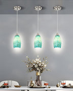 Mini Pendant Lights Kitchen Island Hand Blown Aqua Glass Pendant Light with Brush Nickel Finish Adjustable Cord for Kitchen Over Sink,Hallway,Dining Room,Stairs Way