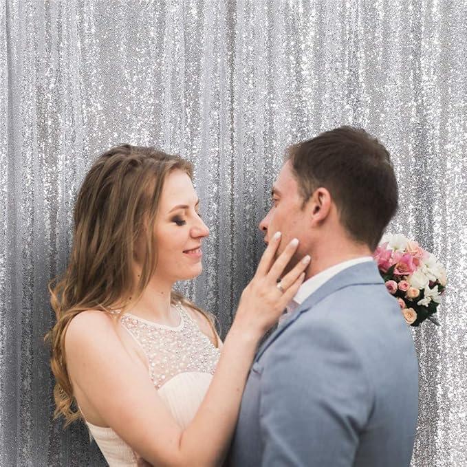 Eternal Beauty Silver Sequin Backdrop, 8x10 Ft Glitter Background Curtains for Shimmer Photography Party Wedding Birthday Back Drop Decor