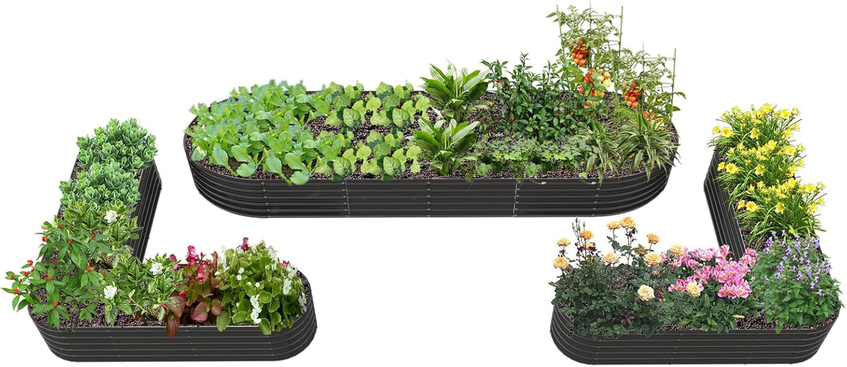 A ANLEOLIFE 3-Pack 12X3X1.5ft & 81x81x18 in Deep Root Galvanized Raised Garden Beds Outdoor for Planting Vegetables Flowers Herb, Quartz Grey