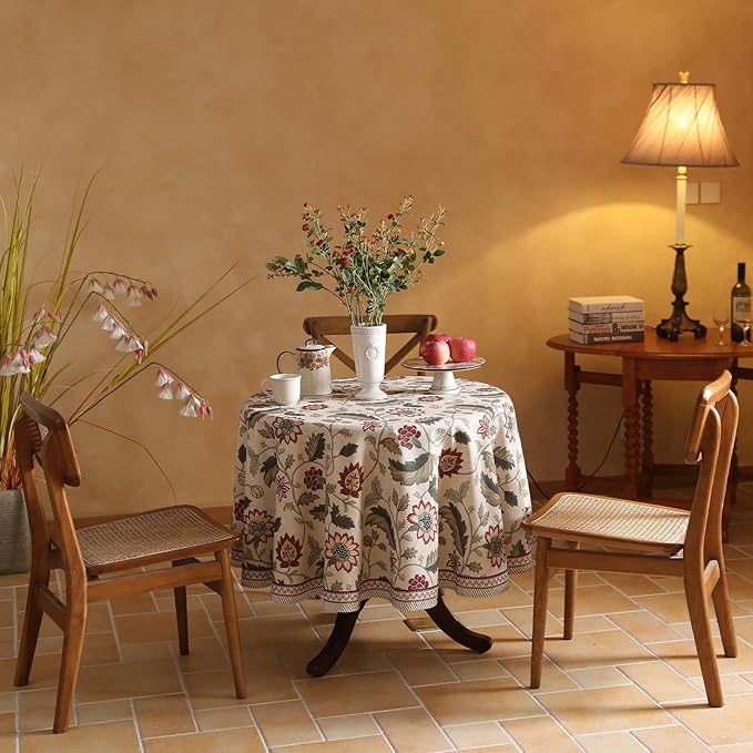 ISAENNE Designer Provence Floral Small Round Tablecloth,Linen Colorful Washable Indoor Table Cloth,Durable Home Decor Tablecloths for Dining Thanksgiving Kitchen Christmas,Diameter 55"-Ratina