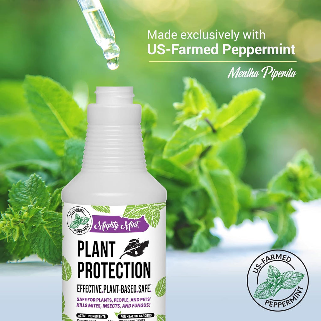 Mighty Mint 32 oz Peppermint Plant Protection Spray - for Spider Mites, Insects, Gnats, Fungus, and Disease with Microfiber Cloth