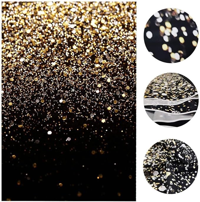 WOLADA Black and Gold Backdrop Golden Glitter Backdrop for Photography Wedding Birthday Baby Shower Party Photo Studio 5x7FT 11412