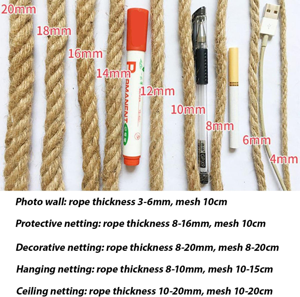 Natural Jute Hemp Rope Net,8mm Thick Safety Anti-Fall for Children Pet,Balcony Stairs Garden Playground Protection Net,Indoor & Outdoor Decor (Size:1M*7M(3.3FT*22.9FT))