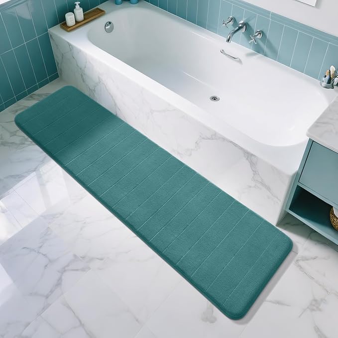 Yimobra Bathroom Runner Rugs 72"x24" Non Slip Washable Memory Foam Bath Mat, Super Soft Water Absorbent Hallway Carpet for Vanity Tub Shower, Teal
