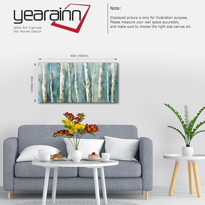 yearainn Birch Trees Canvas Wall Art - Abstract Birch Pictures for Wall Decor Modern Turquoise Canvas Painting Nature Printing Artwork for Living Room Bedroom Home Office Wall Decoration 20" x 40"