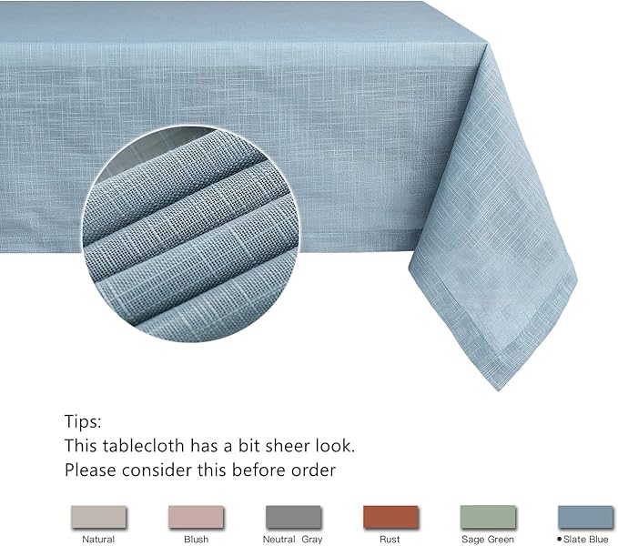 maxmill Lux Faux Linen Tablecloth with Slubby Yarn Textured Weaves Wrinkle Resistant Anti-Shrink Soft Table Cloth for Kitchen Dining Restaurant Tabletop Rectangle 60 x 120 Inch Slate Blue