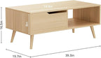 Oak Coffee Table, Mid Century Modern Coffee Table with Drawer & Shelf, 39'' Wooden Simple Console Table for Living Room
