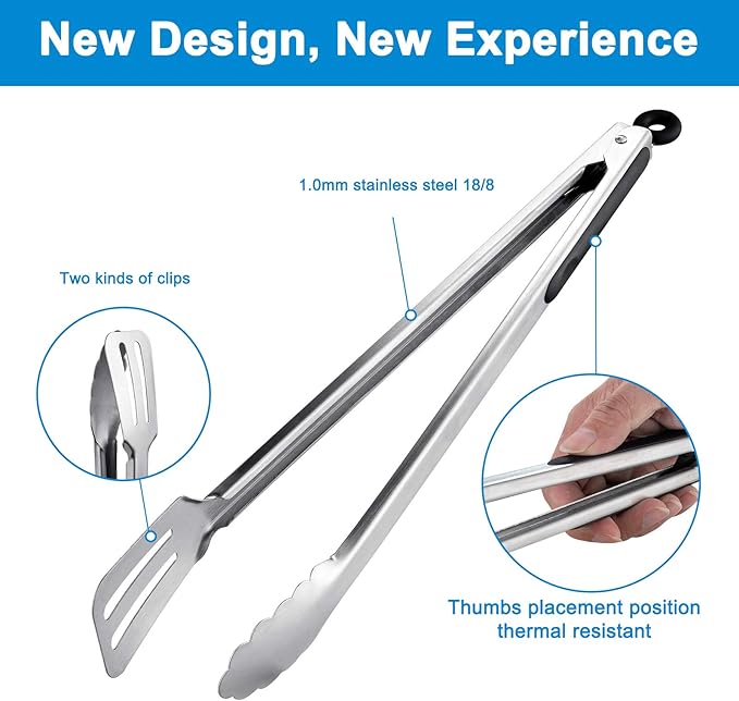 16-inch & 12-Inch Grill Tongs for Cooking BBQ Heavy Duty Extra Long Grilling Tongs, Premium Set 2 pack