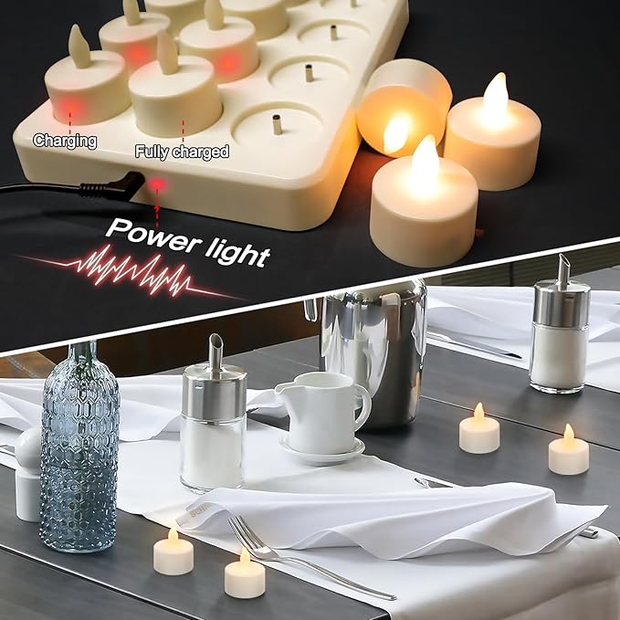 HL Rechargeable Tea Lights with Remote & Charging Base,12pcs 50+Hours Rechargeable Battery Operated Tea Lights Timer, LED Votive TeaLights Flameless Candles Yellow Light for Wedding Home Party Decor