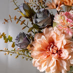 LESING Dahlia Flower Aritificial Flower with Vase Fake Silk Flowers in Glass Vase Faux Rose Flowers Arrangement for Home Office Table Centerpiece Decoration (Pink)