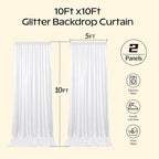 White Glitter Backdrop Curtain for Parties Wedding,10Ft x 10Ft Satin Shimmer Photo Backdrop,Non-Wrinkle Sparkle Drapes for Backdrops,Back Drop for Photography, Birthdays,Weddings,Prom