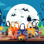 PARSUP Halloween Trick or Treat Bags, 16PCS Small Gift Tote Non-Woven Bags with Handles for Gifts Wrapping, Halloween Party Supplies, 7.9 * 7.9 * 3.15"