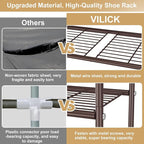 3 Tier Shoe Rack 33" Wide Metal Shoe Organizer Long Shoe Storage with 4 Side Hooks Sturdy Shoes Shelf for Front Door Entrance, Closet, Garage, Dorm, Brown