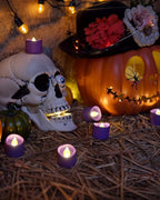 Homemory Purple Tea Lights Candles Battery Operated, 200+Hour Flameless Flickering Fake Electric LED Colored Tealights Candles for Party, Wedding, Halloween, Mardi Gras, Holiday Decor, 24-Pack