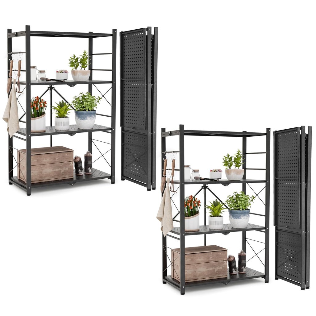 EAGLE PEAK 4-Tier Foldable Greenhouse Shelf, Heavy Duty Metal Storage Rack, No Assembly Steel Shelving Unit, Plant Stand for Greenhouse and Multi-Use Storage, 28”x14.6”x44.7”, 520 lbs, 2 Pack, Black
