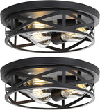 13 Inch Close to Ceiling Light Fixtures 2 Pack, 3-Lights Farmhouse Flush Mount Ceiling Light, Black Indoor Metal Cage Semi Flush Mount Ceiling Light for House Hallway Kitchen Bedroom