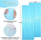 2 Pack Pastel Blue Tinsel Foil Fringe Curtains, Blue Party Decorations, Metallic Tinsel Party Streamers Backdrop for Birthday Baby Shower Gender Reveal Wedding Party Decorations
