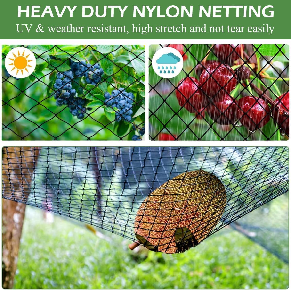 Bird Netting, Heavy Garden Netting Reusable Protective Garden Netting for Plants Fruit Trees Vegetables Against Birds and Other Animals (5cm hole-16'x50')