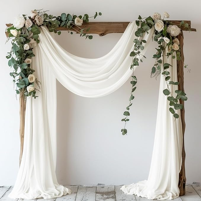 Wokceer Wedding Arch Draping Fabric 28.7" x 20FT Ivory Drapes Sheer Fabric Backdrop Arch Draping Fabrics for Wedding Ceremony Birthday Party Bridal Shower Decoration