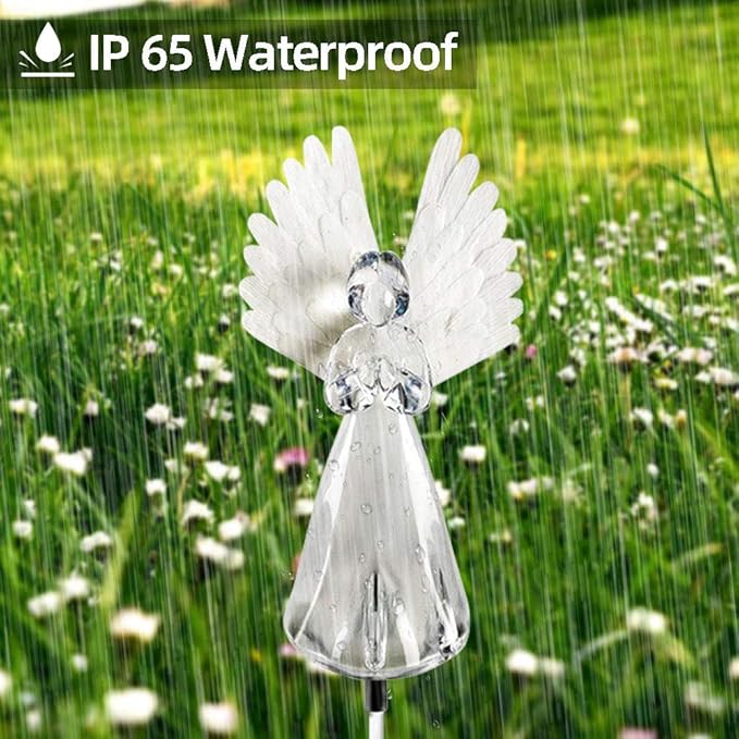 Solar Lights Outdoor Decorative Angel, Garden Solar Light Housewarming Gifts for Women Friends Mom Grandma, Color Changing Garden Stake Light for Yard Patio Pathway Grave Cemetery Decorations