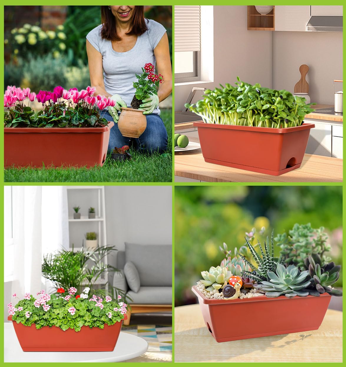 LOCONHA 7 Pack Window Box Planter, Plastic Vegetable Flower Planters Boxes