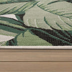 in- & Outdoor Rug Tropical Palm Leaf Design for Patio in Green Beige, Size: 6'7" x 9'6"