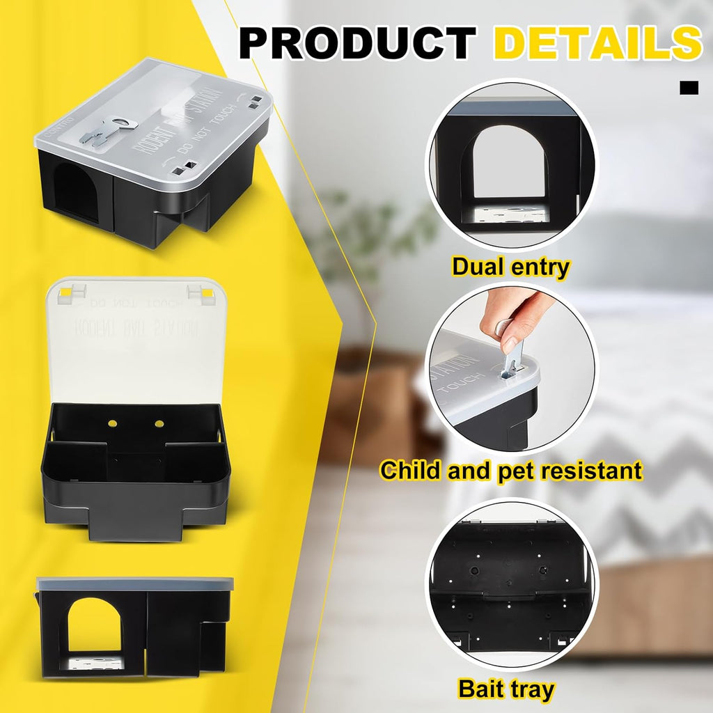 Qualirey 2 Pcs Rat Bait Station 8.86 x 7.28 x 3.62 Inches Rat Traps with Openable Lid, Blocks Boxes with Keys for Big Mouse, Keeps Children and Pets Safe Indoor & Outdoor, Bait Not Included (Clear)