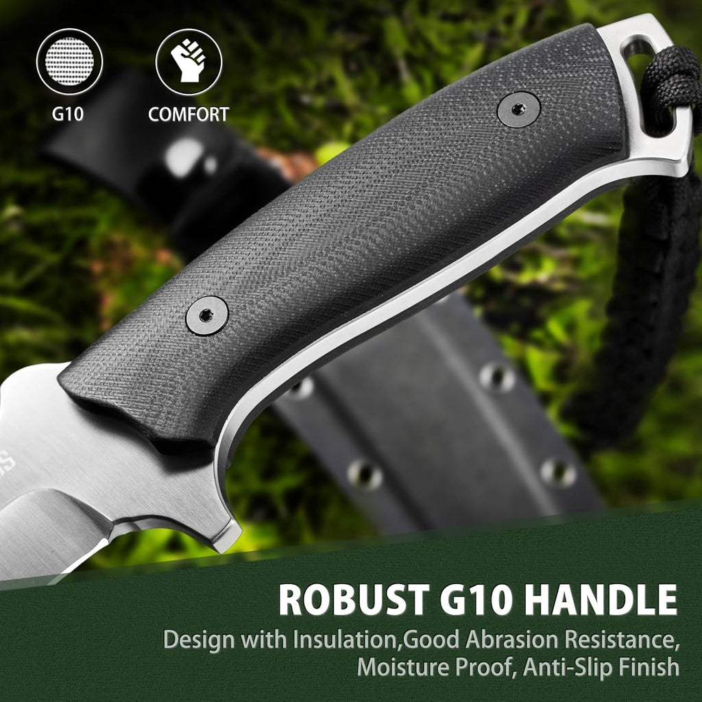 NedFoss Kukri Knife, Full Tang Hunting Knife with Sheath, 6" AUS-8 Steel Fixed Blade, 0.23" Thickness, G10 Handle, Heavy Duty Survival Knife Camping Gifts for Men Women