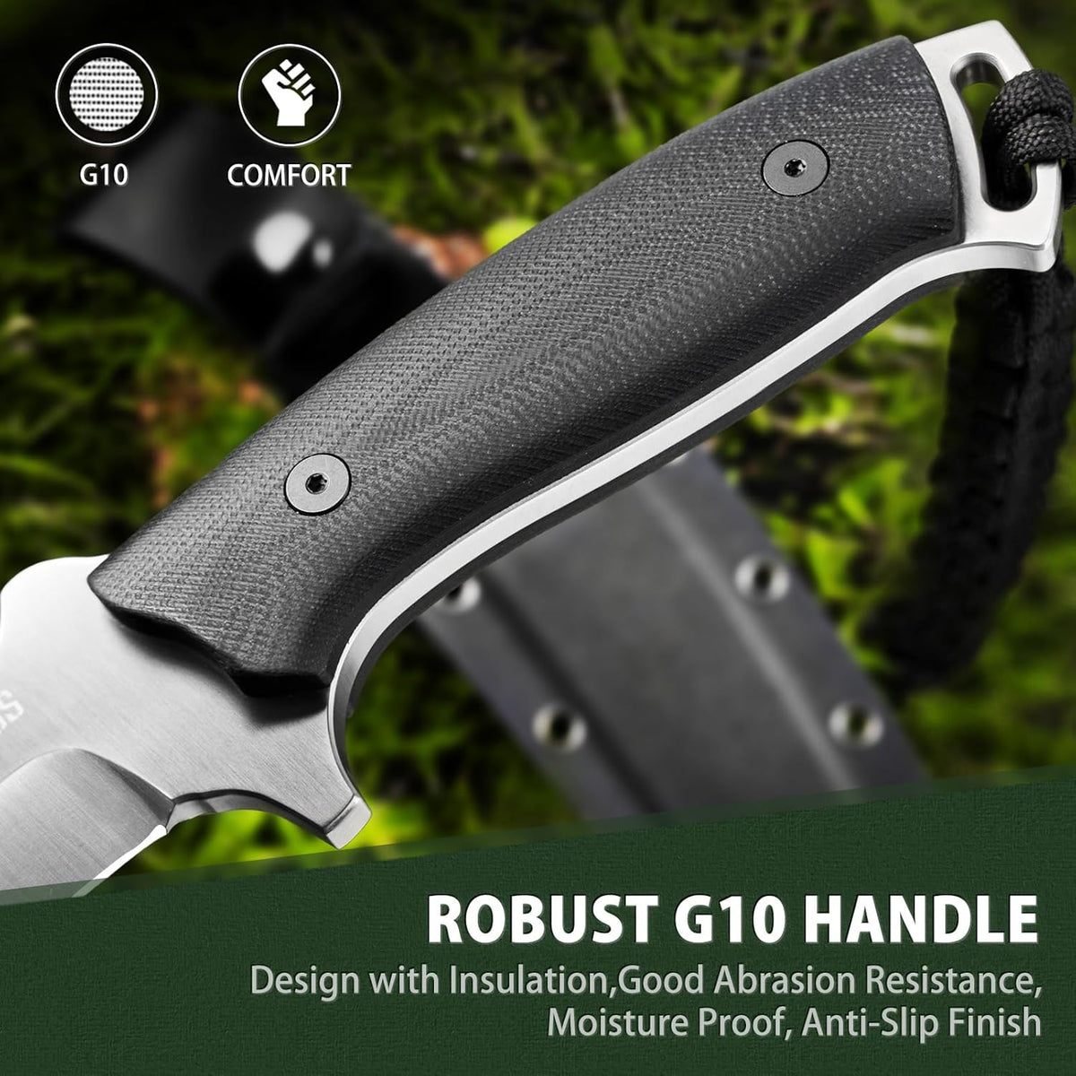 NedFoss Kukri Survival Knife with Sheath, 6" Full Tang Fixed Blade Hunting Knife with G10 Handle for Outdoor, Camping and Survival, Camping Gifts for Men