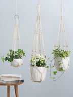 Mkono 3 Pack Macrame Plant Hangers Hanging Planters for Indoor Plants Ivory