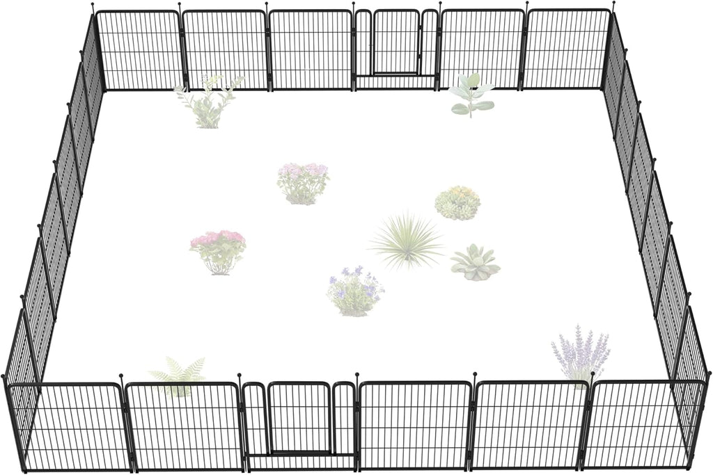 FXW Garden Fence Outdoor for The Yard – 32in(H) x 54.7ft(L) Heavy Duty Metal Animal Barrier for Dog and Rabbit, Decorative Dog Fence, 24 Panels, Black