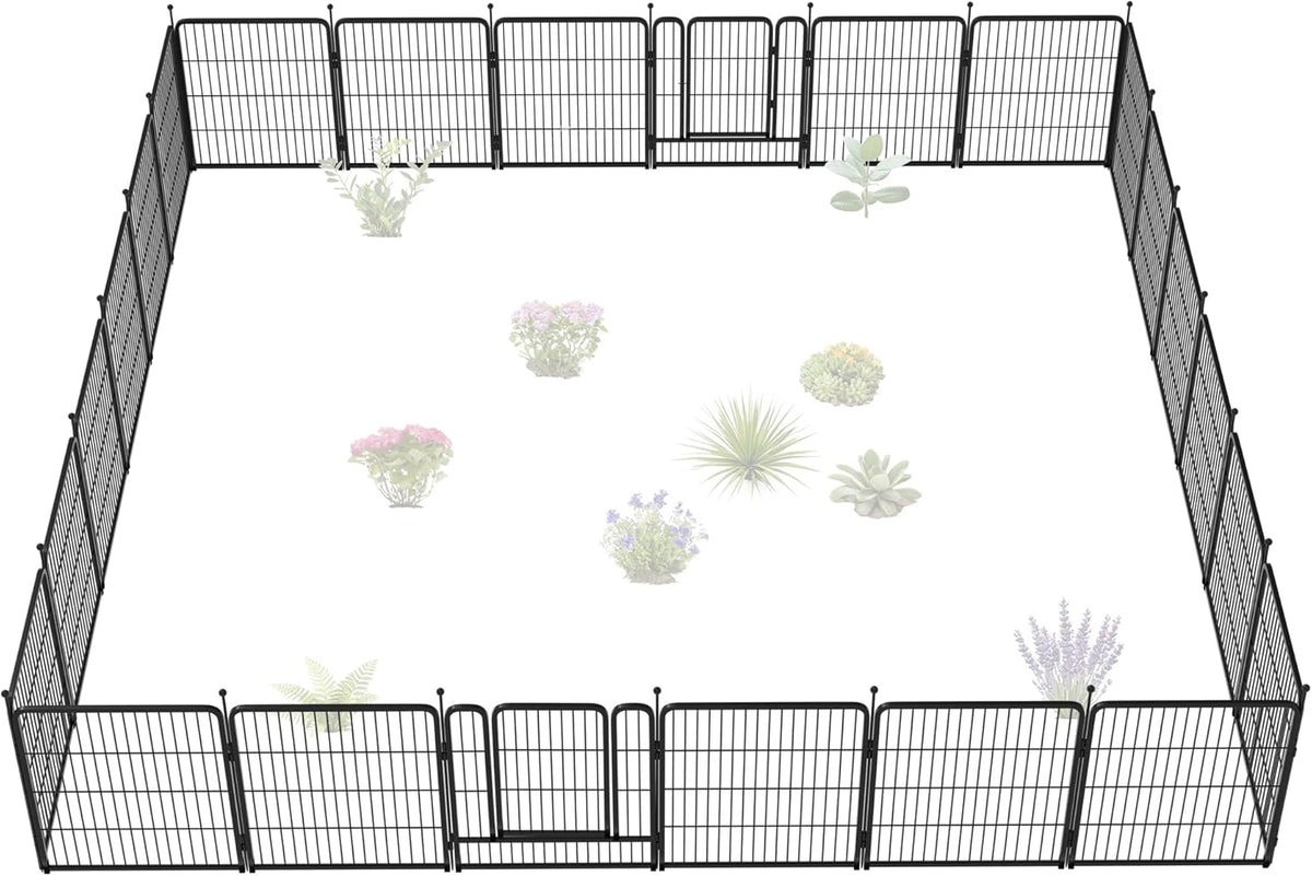 FXW Garden Fence Outdoor for The Yard – 32in(H) x 54.7ft(L) Heavy Duty Metal Animal Barrier for Dog and Rabbit, Decorative Dog Fence, 24 Panels, Black