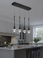 Dining Room Light Fixture 4-Light Black Kitchen Island Lighting Industrial Linear Crystal Chandeliers for Dining Room Pendant Light Fixture for Living Room Hallway Bedroom