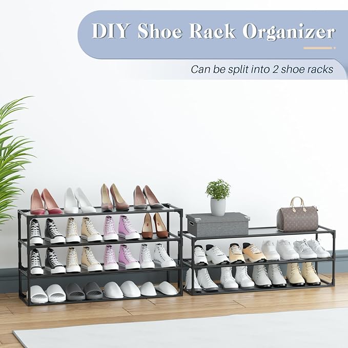 TY ARTS & CULTURE 2 Pack 7-Tiers Shoe Rack Organizer, Sturdy Metal Pipes & Durable Non-Woven Fabric, Space Saving Tall Shoe Shelf Hold 56-70 Pairs, Shoe Rack for Entryway (Black)