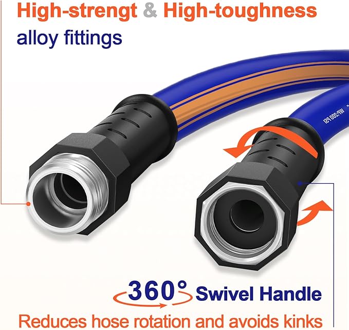 garden hose 25 ft x 5/8", Hybrid Rubber 25ft water hose, Durable, Anti-UV, Sturdy, No-Leakage, Lightweight, Flexible, Heavy Duty garden hoses with Swivel Handle