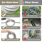 Omont Metal Garden Hose 50FT, Heavy Duty 304 Stainless Steel Water Hoses with Nozzle, Flexible Garden Hose, Lightweight, Rust Proof, No-Kink & Tangle for Yard, Outdoor, RV