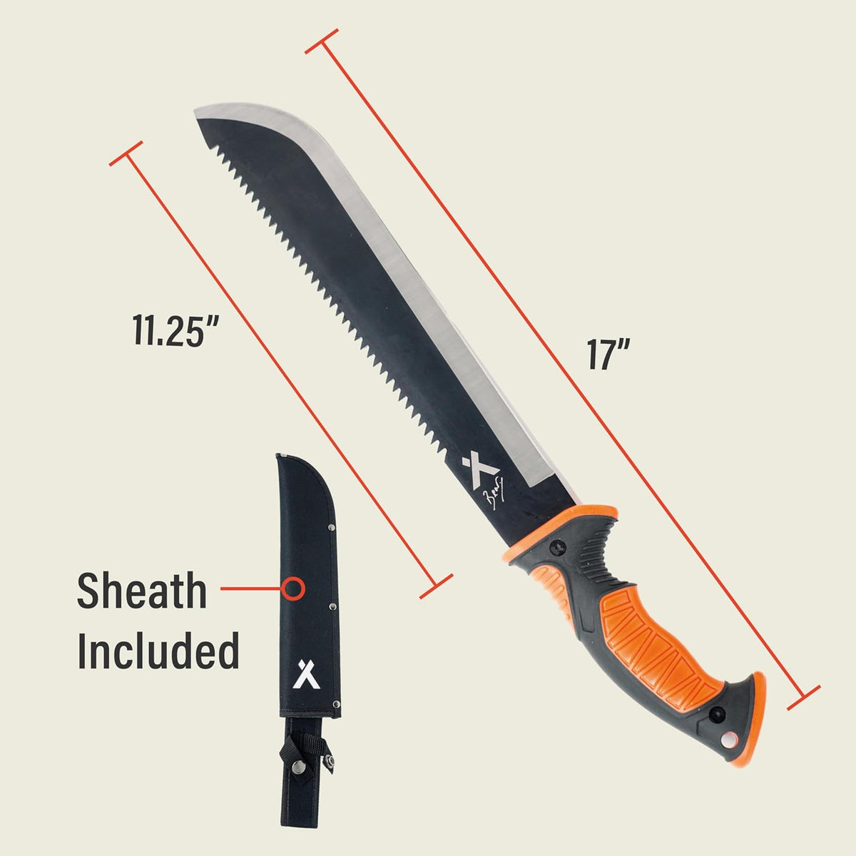 Bear Grylls Survival Machete With Saw - Tactical Machette for Camping, Hunting, Gardening, Chopping, Sawing, Bushcraft - Black