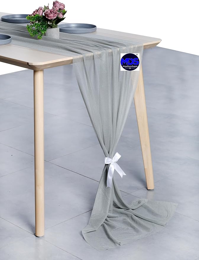 MDS Halloween Chiffon Table Runner - 12 Pack, 29 x 170 Inches, 14ft Each - Sheer Spooky Table Runners for Haunted House Parties, Trick-or-Treat Tables, Witchy Décor, Wedding & Events - Gray