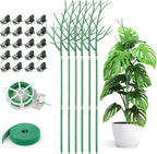6 Pack Plant Support Stakes for Indoor Plants, 39.37 Inch Twig Plant Sticks with Orchid Clips Twist Ties and Plant Ties for House Potted Monstera Plants, Plastic Branches Support Structures, Green