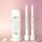 Unity Candles for Wedding, Modern Unity Set, Custom and Personalized Taper Candles with Bible Quote, Unscented White Premium Wax, Religious and Wedding Ceremony, Special Events (Custom Names)