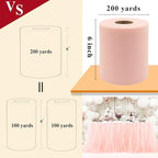 Blush Tulle Fabric Rolls 6 Inch by 200 Yards (600 feet) Fabric Spool Tulle Ribbon for DIY Blush Tutu Bow Baby Shower Birthday Party Wedding Decorations Craft Supplies