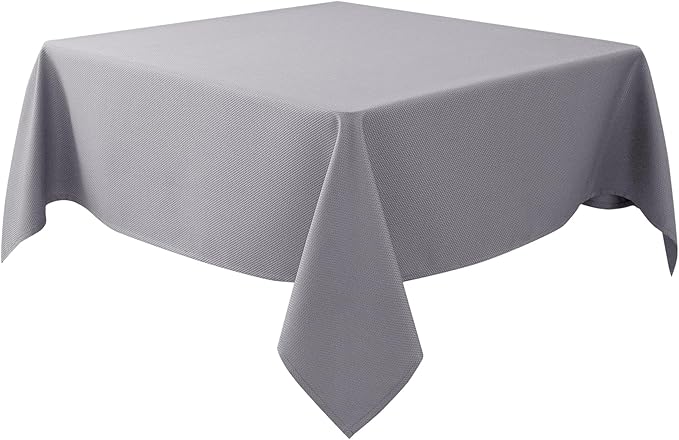 Biscaynebay Textured Fabric Square Tablecloths 70x70 Inches, Silver Grey Water Resistant Spill Proof Card Table Cloth Folding Table Cover for Dining, Kitchen, Wedding and Parties, Machine Washable