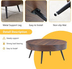31.5'' Round Coffee Table for Living Room, Wood Texture Table Top, Black Metal Table Legs Tea Table for Dining Room Apartment Small Space (Black,Walnut)