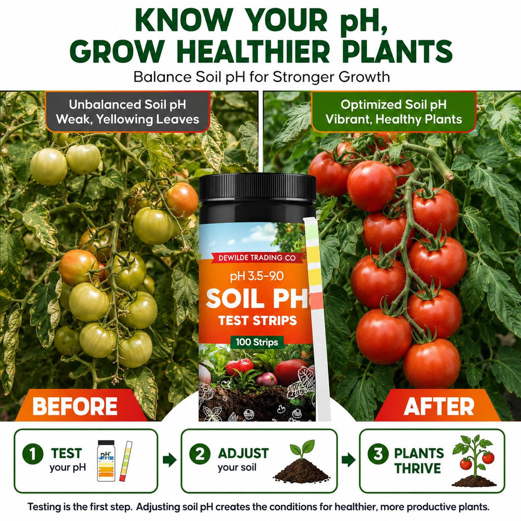 Soil Test Kit – 100 Soil pH Test Strips (3.5–9 Range) for Garden, Lawn & Indoor Plants – Easy At-Home Soil Testing