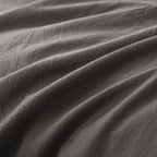 JIYUAN 100% Washed Cotton Duvet Cover Set 3 Pieces Queen, 1 Duvet Cover 90x90 Inches(Comforter Not Included) and 2 Pillowcases,Linen Feel Bedding Set Comfy and Breathable,Solid Dark Grey