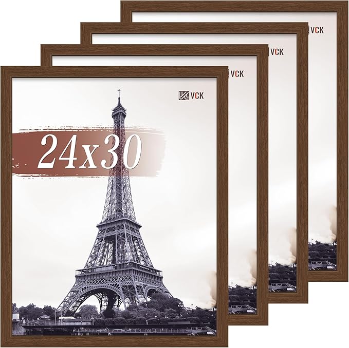 VCK 24x30 Poster Frame Set of 4 - Brown, Gallery-Quality Wood Picture Frames, 1.1-Inch Wide Border, Polished Plexiglass, Vertical or Horizontal Wall Display for Photo/Art/Prints, Brown