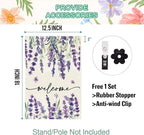 Baccessor Spring Summer Welcome Floral Garden Flag 12.5 x 18 Inch Double Sided Burlap Lavender Purple Flower Farmhouse Easter Small Yard Flag Holiday Seasonal Outdoor Outside Decoration